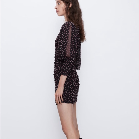 ZARA DRAPED FLORAL MINI DRESS - Picture 3 of 9